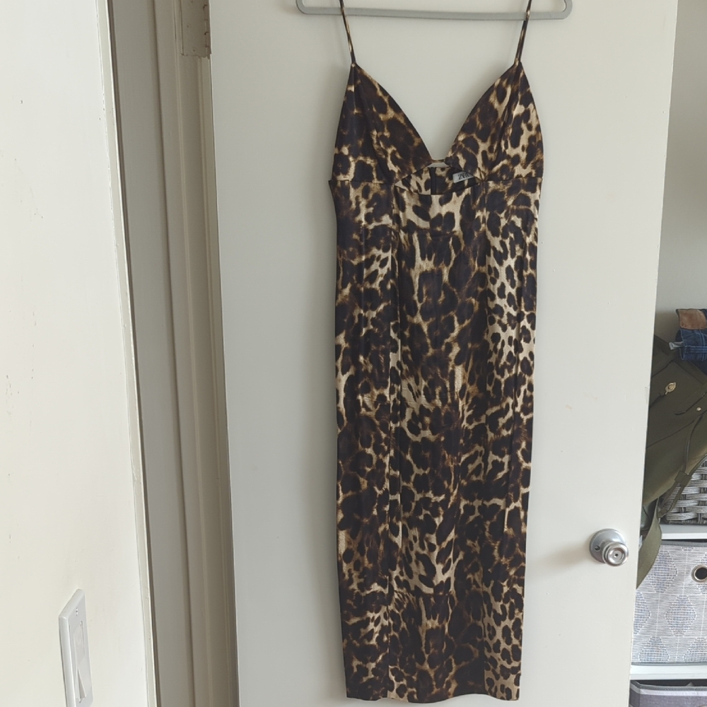 Zara Brown Leopard Print Midi Dress